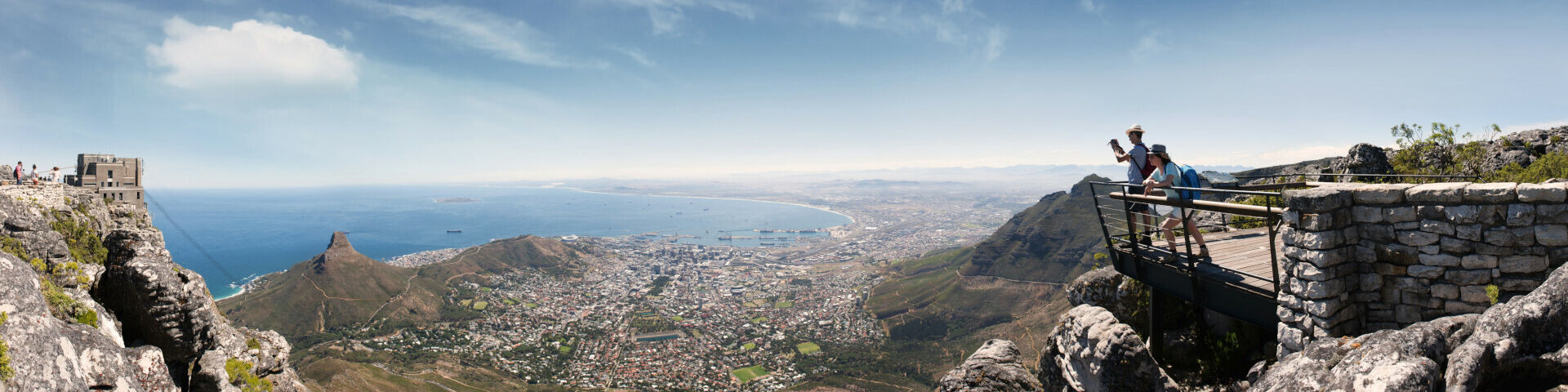 Panoramic view of the French couple enjoying the view of Cape Town from Table Mountain